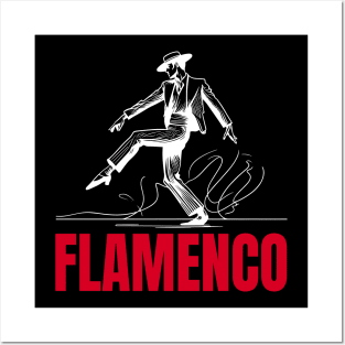 Flamenco male dancer - White and red Posters and Art